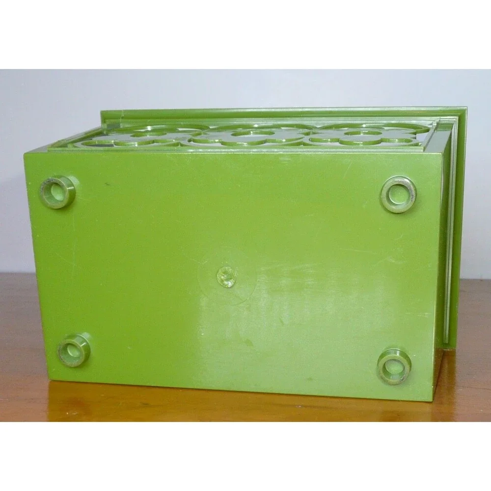 Vintage Avocado Green Daisy Flower Plastic Napkin Holder Basket Boho 70s Decor